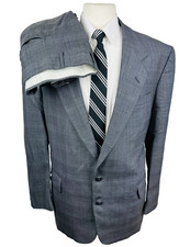 OSCAR DE LA RENTA Mens 44R Gray Plaid Wool 2 Piece Suit With Dress Pants 38x32