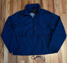 Mens 90s Eddie Bauer Nylon Windbreaker Jacket Navy L USA Style Zip Pockets Hood