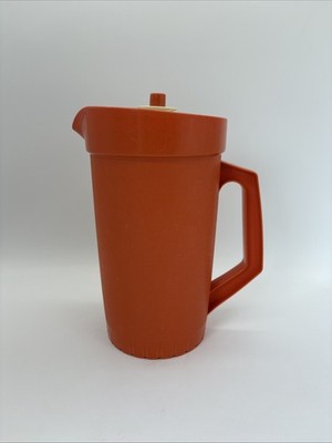 Vintage Tupperware Harvest Orange Pitcher With A Push-Button Lid Two Quart