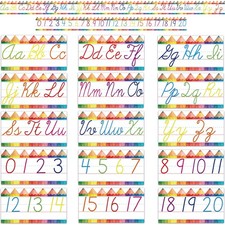 Cursive Alphabet for Classroom Wall - 15 PCS Crayon 12x6.3in, White