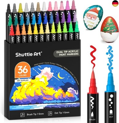 Shuttle Art Acrylstifte für Steine wasserfest, 36 Steine bemalen Stifte Set, 