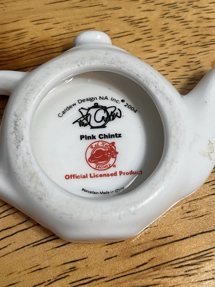 2004 Retired Cardew Red Hat “Pink Chintz” Teapot Shaped Teabag Holder Spoon Rest - Image 2 of 4