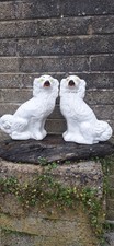 Stunning Pair Of White Staffordshire Pottery Dogs Wally Ceramic Ornaments 11...