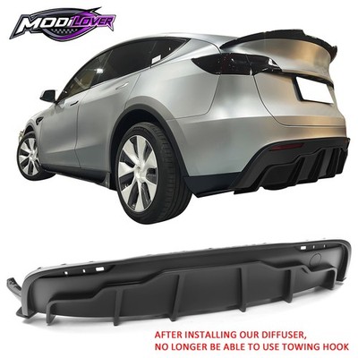 Fit 20-24 Tesla Model Y Matte Black Rear Diffuser Valance Lip Shark Fin Splitter