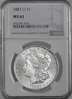 1883-O  $1  MORGAN SILVER DOLLAR  "NEW ORLEANS"  NGC MS63  #8703391-010
