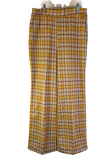 Deadstock VTG Disco Mod 60s Womens 14 Plaid High Rise Wide Leg Cuffed Pants USA