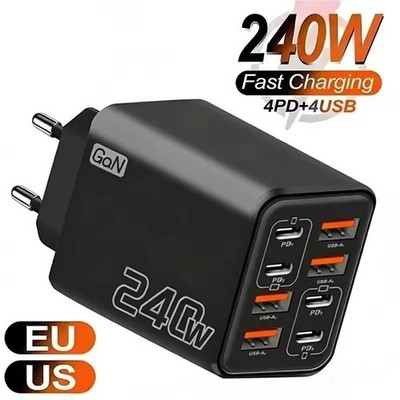 240W GaN USB C Ladegerät 8in1 Schnellladegerät EU Type C Netzteil