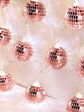 Battery-Powered LED Disco Ball String Lights for Outdoor Parties, Rose Gold