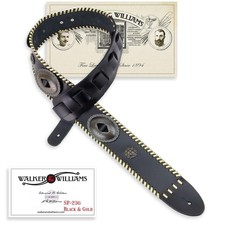 SP-236 Black Thick Italian Grain Leather Guitar Strap with Conchos  Gold Tri...