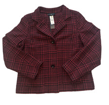 Talbots womens wool blend red and black checkered blazer jacket size 12P 169