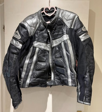 Hein Gericke Hiprotec Leather Motorcycle Jacket Size 58 UK40 Black Silver Armour