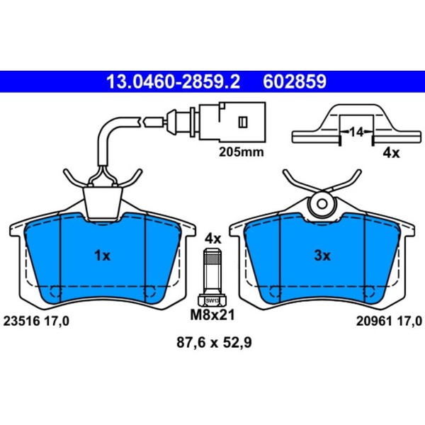 Bremsbelagsatz Scheibenbremse ATE 13.0460-2859.2 FüR VW Ford Seat Sharan-image