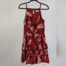 Bar III Orange/Red Floral Tiered Ruffle Sleeveless Dress Size Large