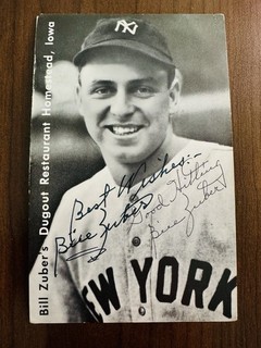Signed Bill Zuber Post Card New York Yankees