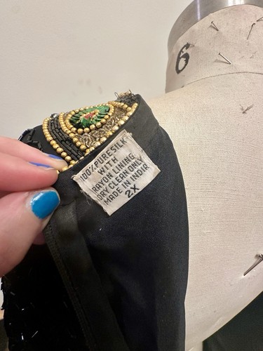 Vintage Laurence Kazar Damen S Kleid Perlen Schwarz 100% Seide Gefüttert Abend Party - Bild 10 von 12