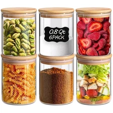 0.8 Qt Glass Food Storage Jars Set of 6, Clear Glass Storage Containers with ...