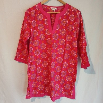 Top It Off Brand Women's Size Medium Cotton Blouse Bright Pink Top Tunic