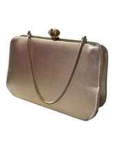 Vintage Gold Evening Clutch Purse Handbag Chain Pearl Embellished Golden Clasp