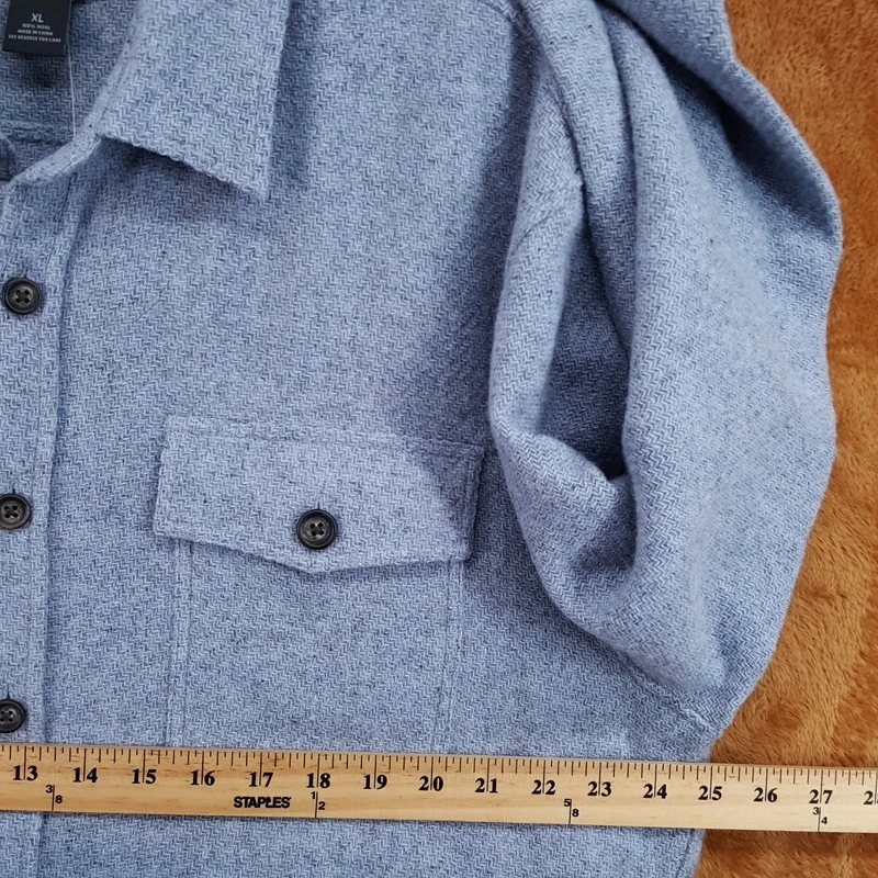 BLOOMINGDALES Jacket Mens XL Blue Gray Button Up Overshirt 100% Wool $248 - product detail image 7