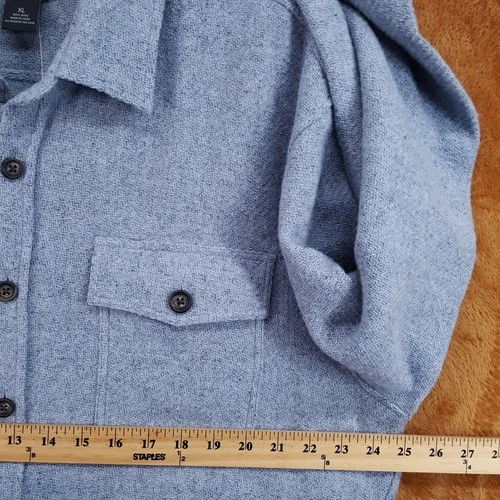 BLOOMINGDALES Jacket Mens XL Blue Gray Button Up Overshirt 100% Wool $248 image 7
