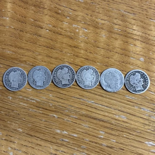 6 Barber Dimes 1898 1905 1912 1913 1914 1916 AG Quality #232