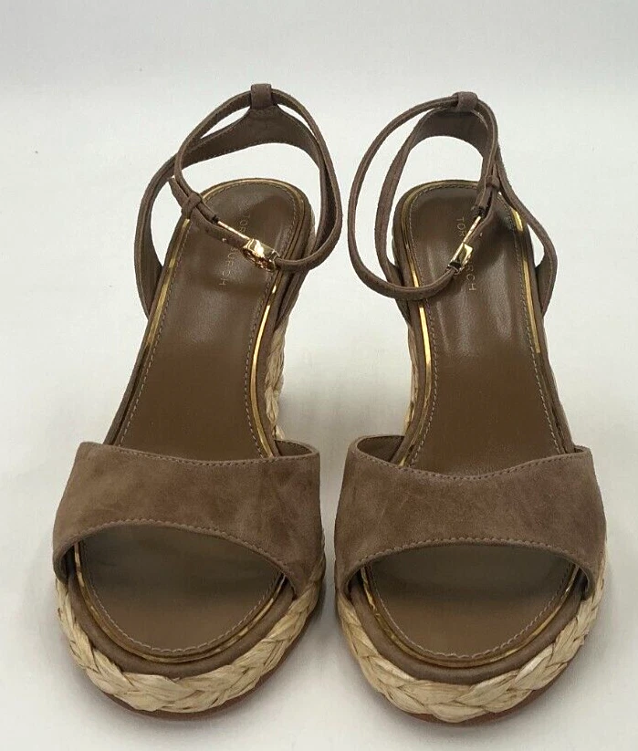 Tory Burch Raffia Women's Size 6 Brown Suede Wedges - Image 2 of 4