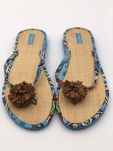 Vera Bradley Sandals  Bali  Gold Beaded Flowers  Straw 