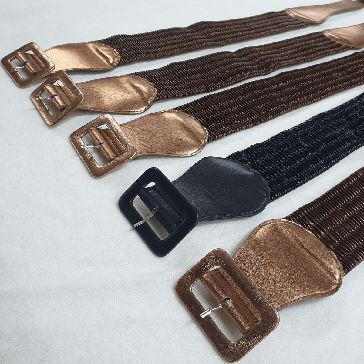 Vintage Wide Elastic Belts 5pc Black Bronze Brown Craft  display picture 3