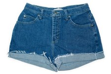 Vintage Lee Med/Dark Wash High Waisted Rise Cut Offs Cuffed Denim Shorts 29/30