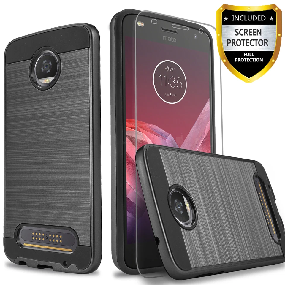 For Motorola Moto Z Z2 Force Z3 Play Phone Case Cover +Tempered Glass Protector - Image 2 of 4