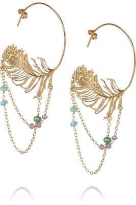 New Alex Monroe Peacock Feather Gold Vermeil Hoop Earrings