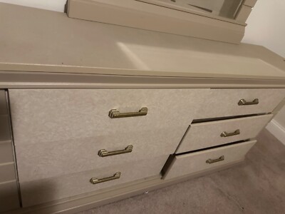 Bedroom Set Beige, Good condition. Drawers are off the track.