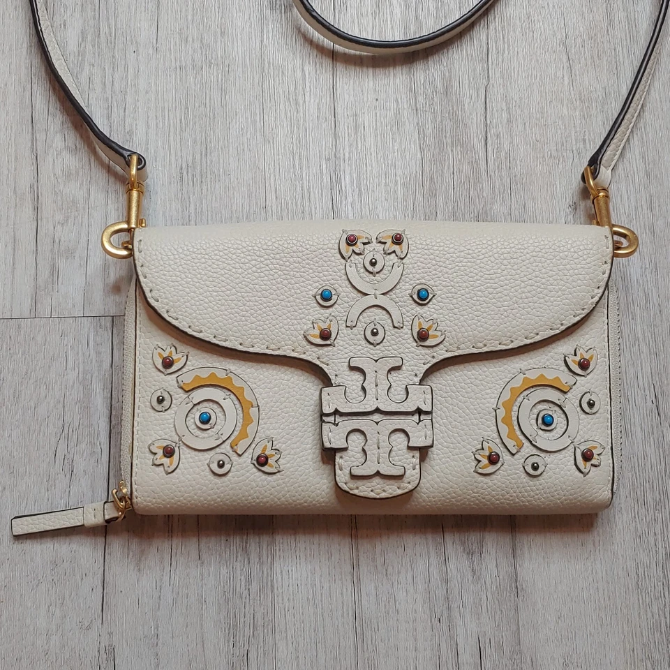 Tory Burch McGraw Embellished Wallet Crossbody Bag Adjustable Strap Ivory White - image 2 of 4
