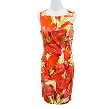Tahari 6 Floral Sleeveless Sheath Dress Stretch Knee Length Color Spring Summer