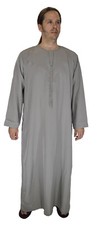 Men's Saudi Style Dishdasha Thobe Daffah Arabian Caftan Easter Wear Gray