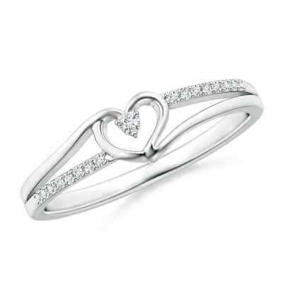 ANGARA Natural Diamond Split Shank Heart Promise Ring in Sterling Silver (1.5mm)