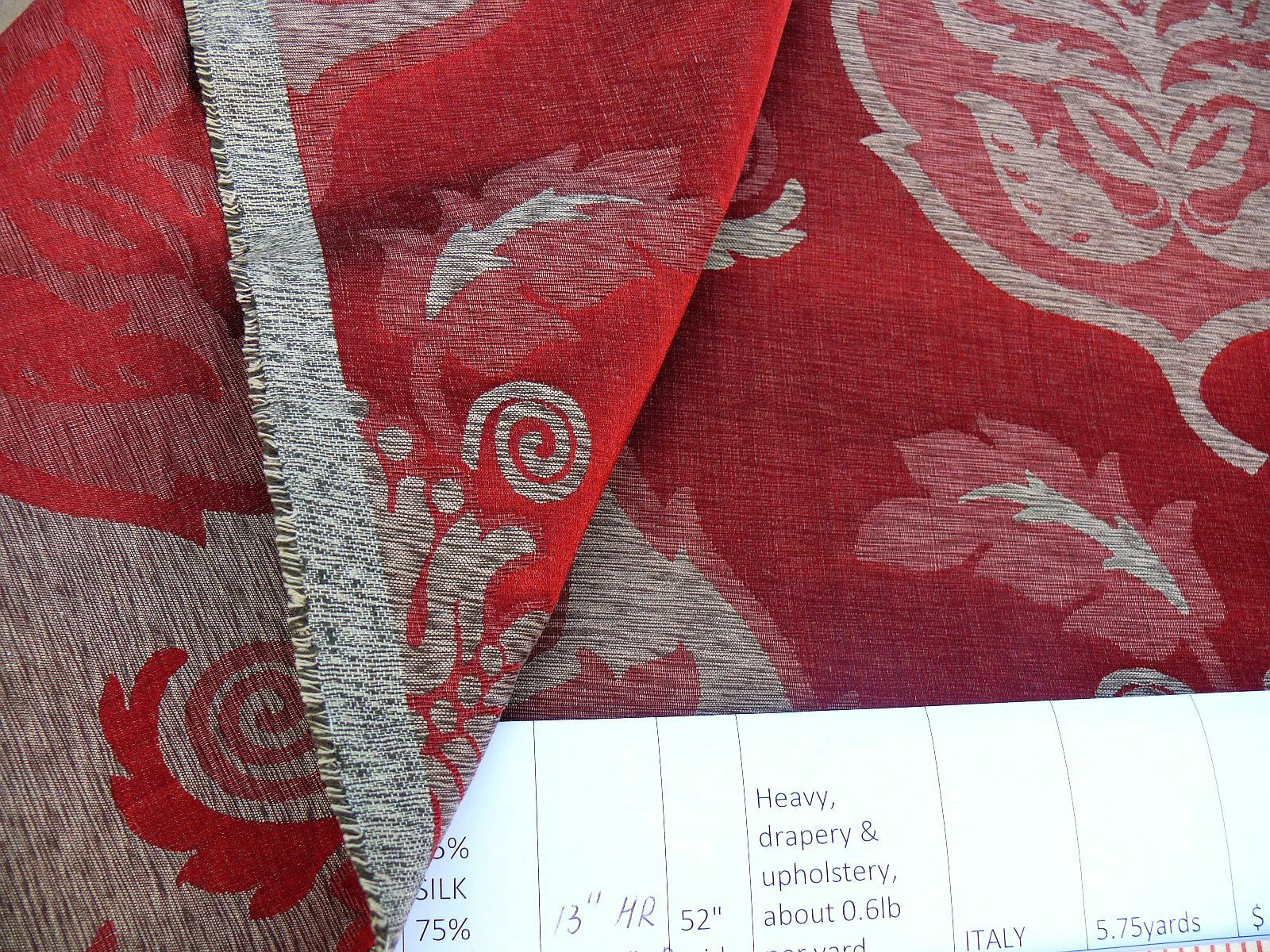5.75Y SCALAMANDRE OLD WORLD WEAVERS SILK LEAVES RUSSET RED FOLIAGE