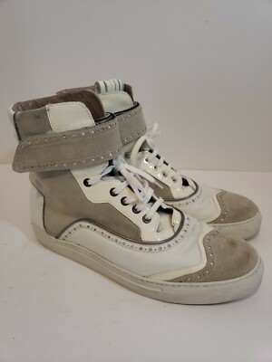 Pollini Mens Size 40 Made in Italy Lace up strap high top white tennis shoe/boot