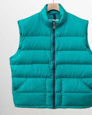 Used 80s THE NORTH FACE Down Vest L Green USA (Brown Tag, Minor