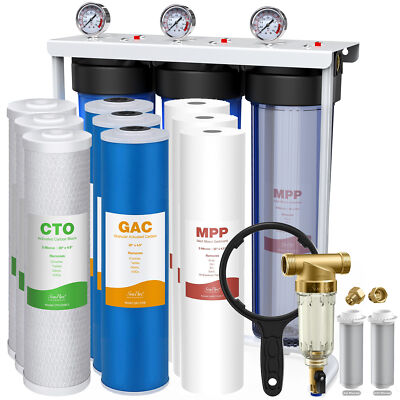 3-Stage 20''x4.5'' Big Blue Spin Down Whole House Water Filter System 150,000 Gals