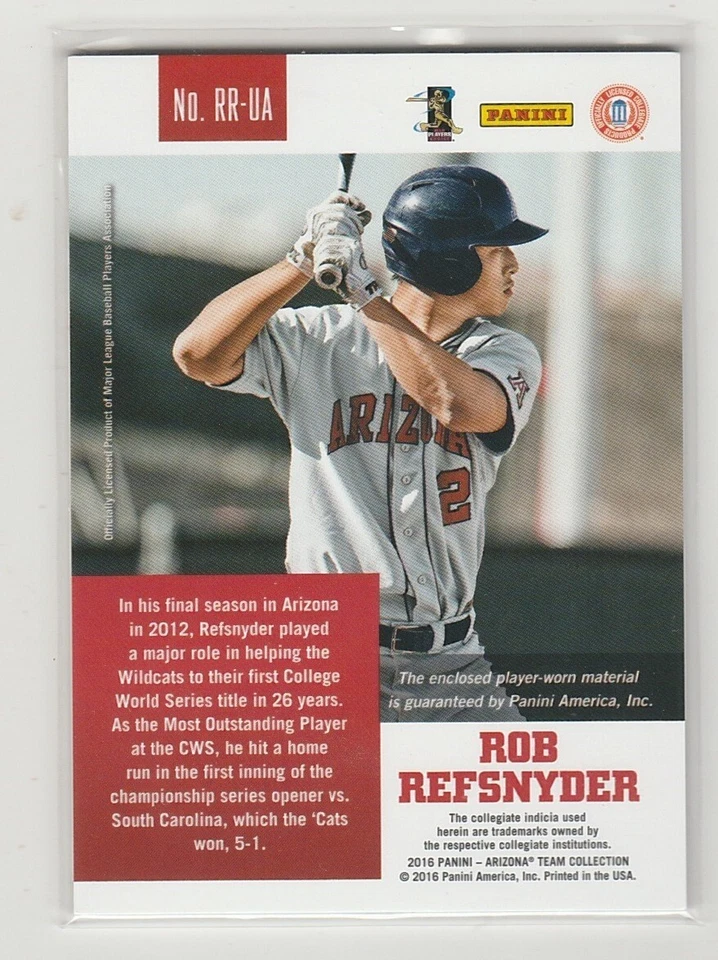 ROB REFSNYDER 2016 ARIZONA PANINI COLLEGIATE JERSEY RELIC GOLD SERIAL #'D /25 - Image 2 of 2