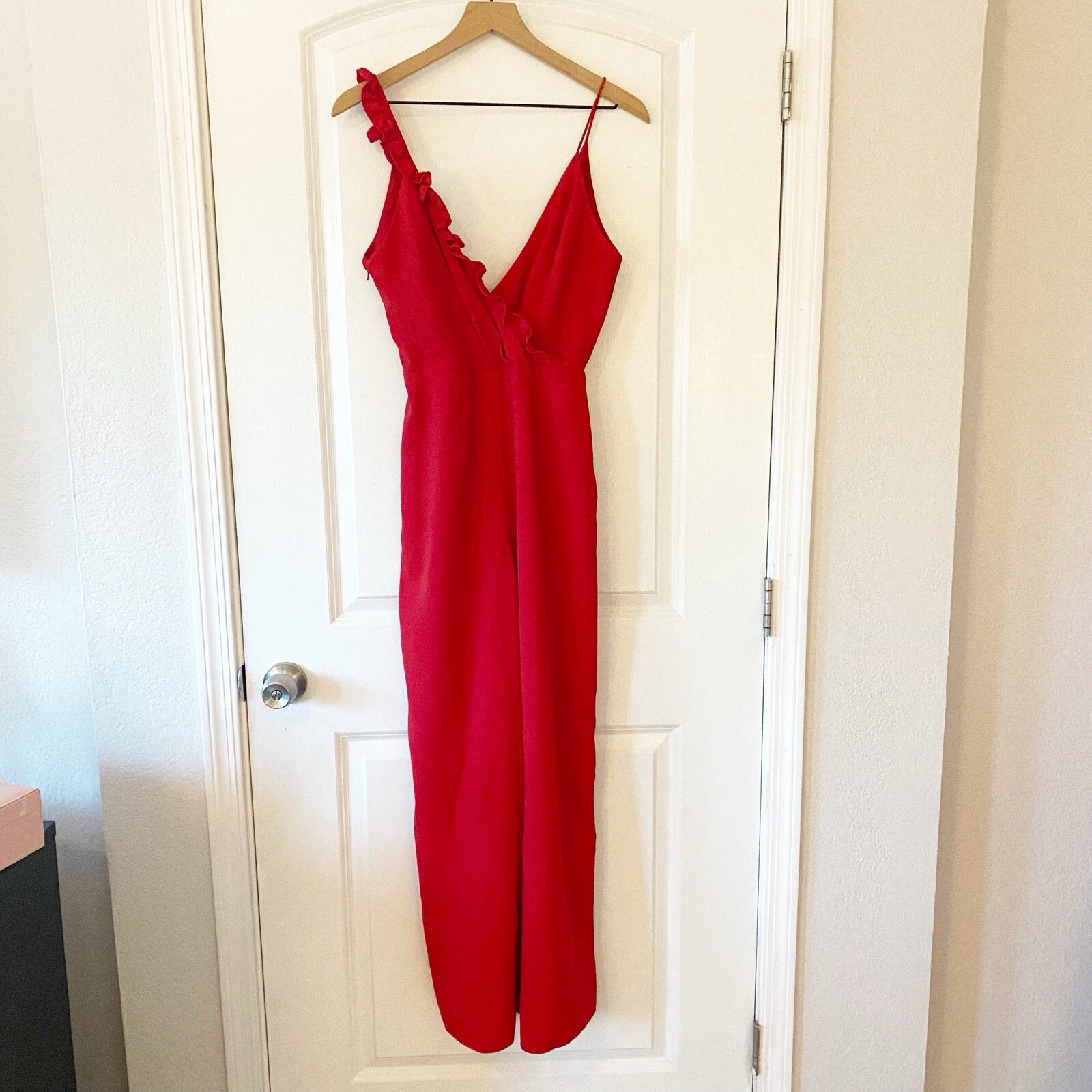 KEEPSAKE The Label Revolve Forget You Cherry Red Ruffle Jumpsuit XS Asymmetrical image 4
