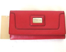 NEW MICHAEL KORS BROOKVILLE RED GENUINE LEATHER CARRY ALL WALLET,CLUTCH