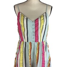 J Crew Size 6 Tiered Midi Dress in Seersucker Ribbons Stripe Cotton Summer Beach