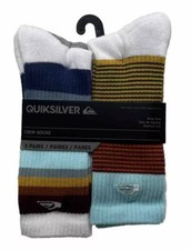 Quicksilver Crew Socks 5 Pair Men 6-12 Multicolor w/ Mixed Logos Surf Ride NEW 