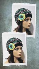 handmade crochet womans boho flower hat beanie candied pink blue posts