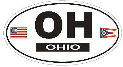 OH Ohio Oval Bumper Sticker or Helmet Sticker D779 Euro Oval with Flags