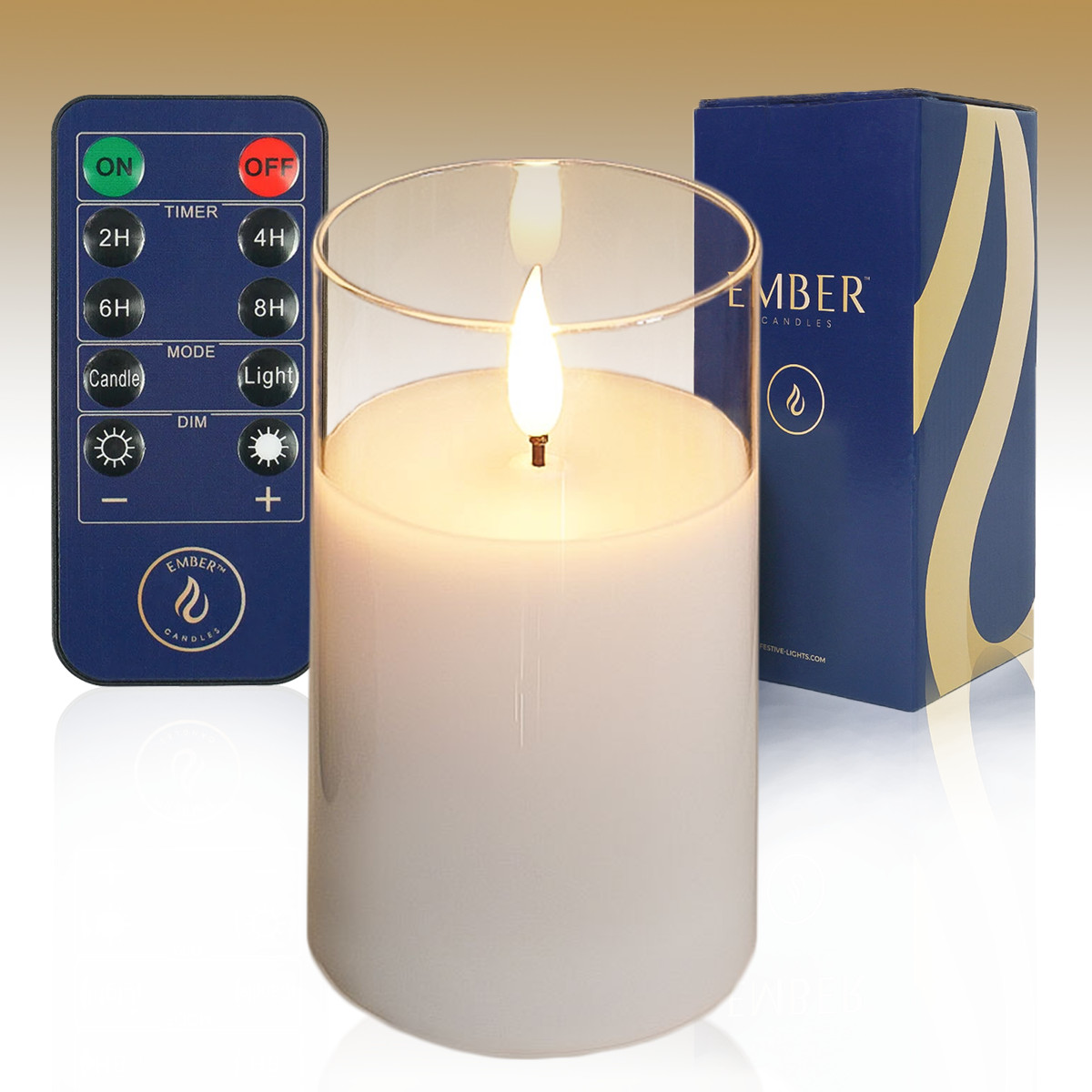 EMBER™ LED Candle Flameless Flickering Hurricane Glass Battery Powered 10cm