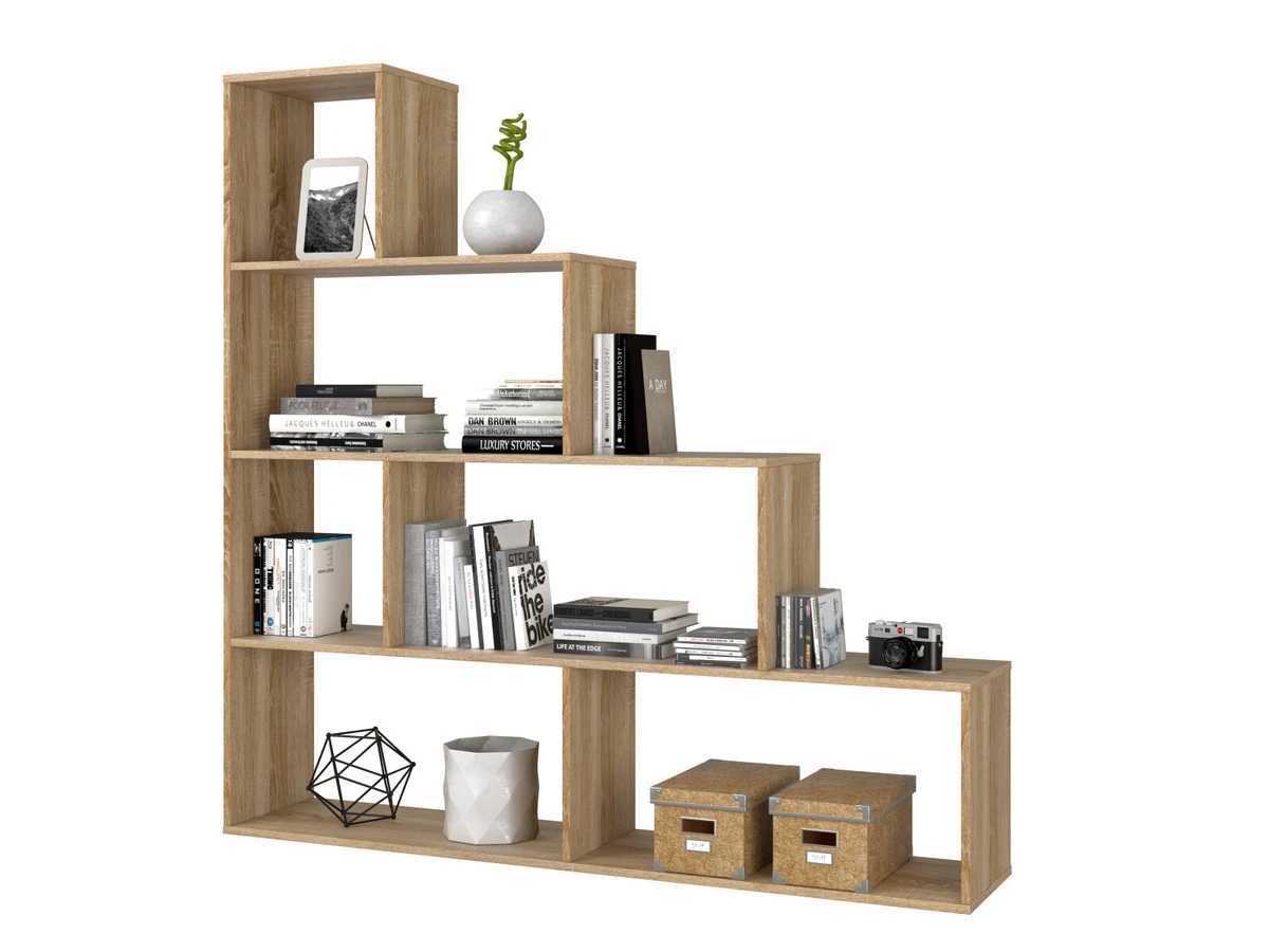 Hzuaneri Libreria A 6 Ripiani Con Cassetti In Tessuto E Ganci, 173 Cm, Stile Industriale Rustico Marrone