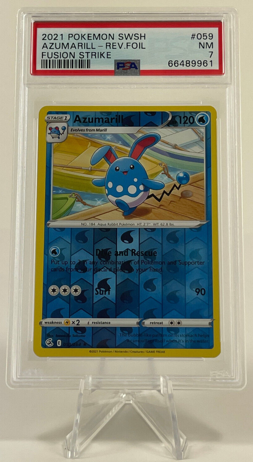 Pokemon 2021 Sword & Shield Fusion Strike #059 AZUMARILL Reverse Holo PSA 7